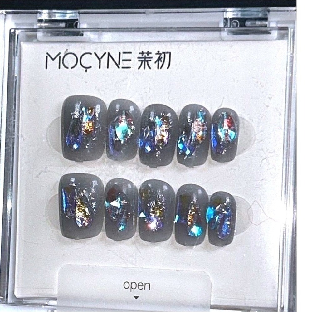 Mocyne Press On Nails Black Chrome‎ Glitter Short Square Glam